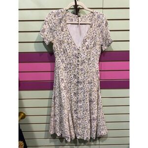 Free People Floral V Neck Button Front fit & flare Dress Size 4 cottage core